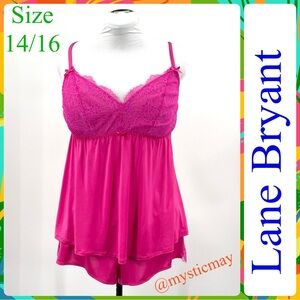 NEW Cacique LANE BRYANT Hot Pink Lace Babydoll Nightie w Panties Set Size 14/16